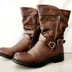 Womens brown vintage faux leather boots